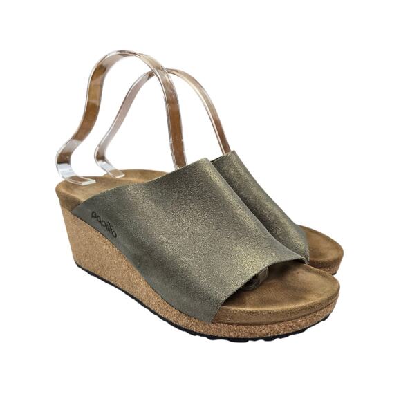 Birkenstock Namica by Papillio Sandal Size US 7 EU 38 Stone Gold Shimmer Wedge - Picture 6 of 7